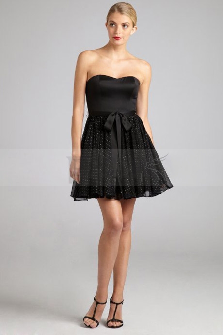 Pretty Black Strapless Cocktail Dress with Puffed Ruffle Skirt 