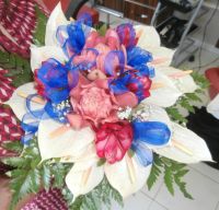 Bouquet with blue ribbon