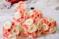 bridesmaids bouquet with white and salmon color mix