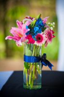 blue and pink tropical centerpieces