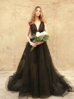 Designer High fashion Womens Black Evening Party Dresses Sexy Black Bride Wedding Gowns Deep V Backless Bridal Dresses