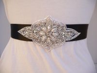 Pearl and Rhinestone Black Satin Bridal Sash.  Custom made to match your Bridesmaids.  Buy at www.BellaCescaBoutique.Etsy.com