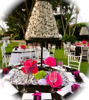Centerpiece with lamp! Guests loved this wedding!