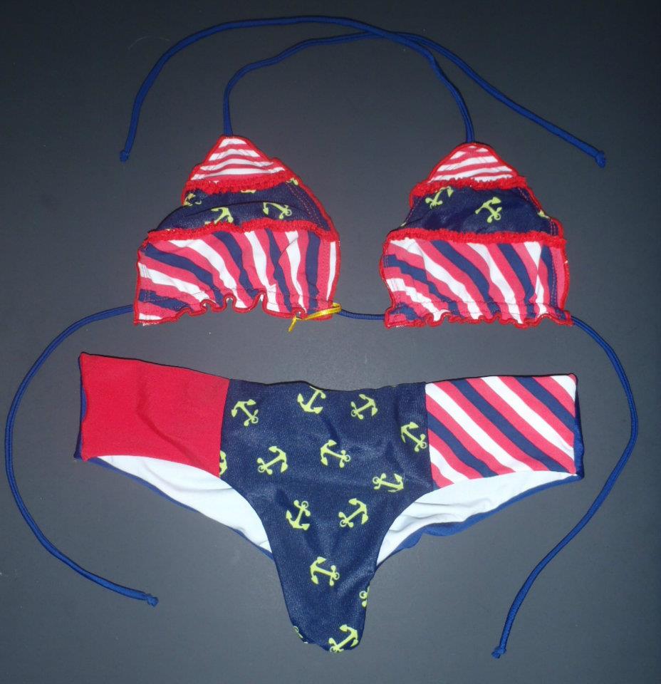 Sexy COLOMBIAN Bikini for HONEYMOON - Red, White & Blue Sailor Swimsuit - 4th of July