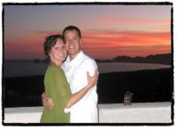 front of our greeting card invite - pic from when we got engaged at Puerta Vieja