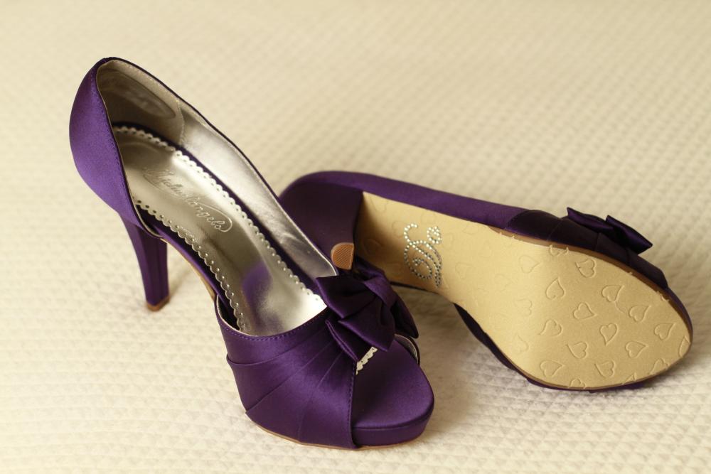 Satin Peep Toe Platform High Heel Purple Size 8 1/2